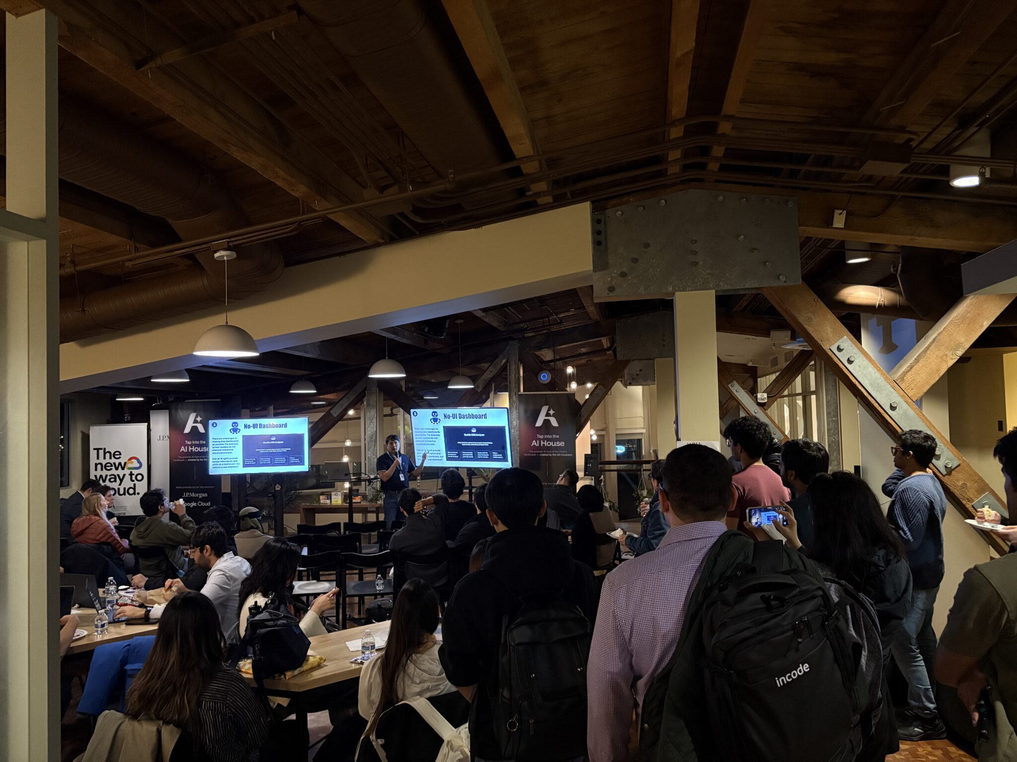 Steve Barham presenting to the crowd at the hackathon